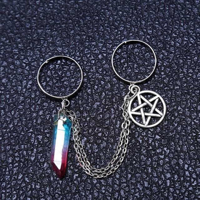 Quartz Crystal Pentagram Chain Ring - Floral Fawna