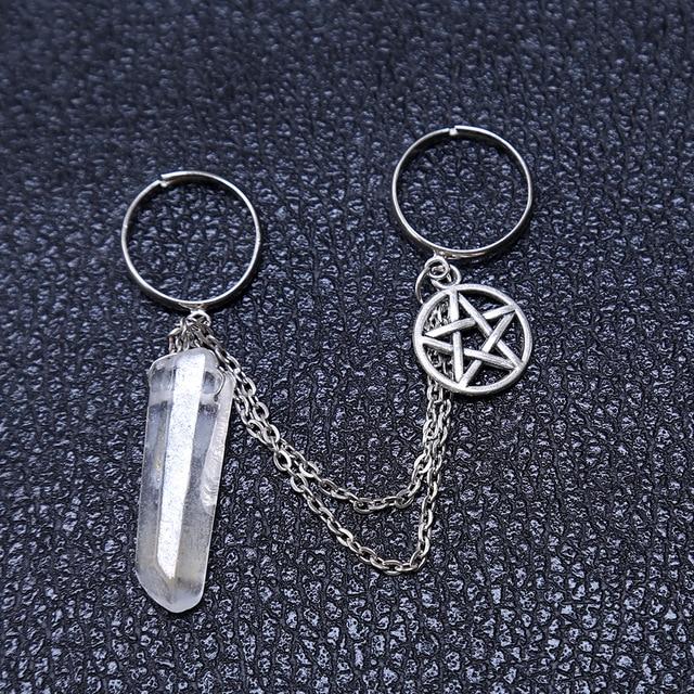 Quartz Crystal Pentagram Chain Ring - Floral Fawna