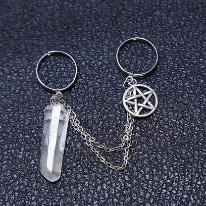 Quartz Crystal Pentagram Chain Ring - Floral Fawna