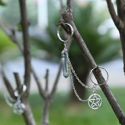 Quartz Crystal Pentagram Chain Ring - Floral Fawna