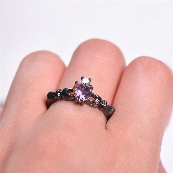 Rainbow Heart Claddagh Ring - Floral Fawna