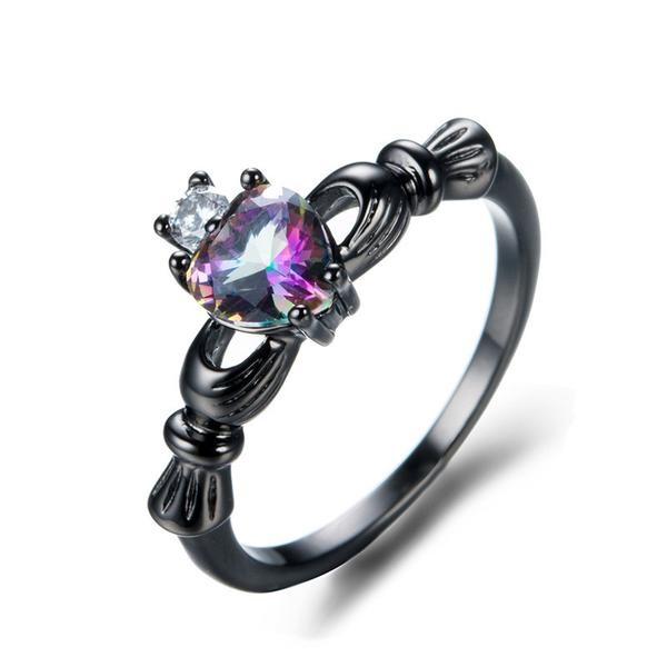 Rainbow Heart Claddagh Ring - Floral Fawna