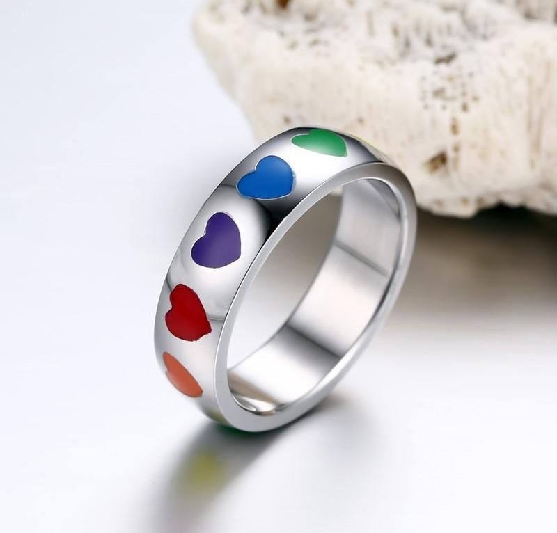 Rainbow Hearts Stainless Steel Ring - Floral Fawna