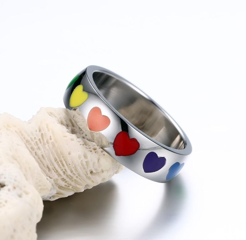 Rainbow Hearts Stainless Steel Ring - Floral Fawna