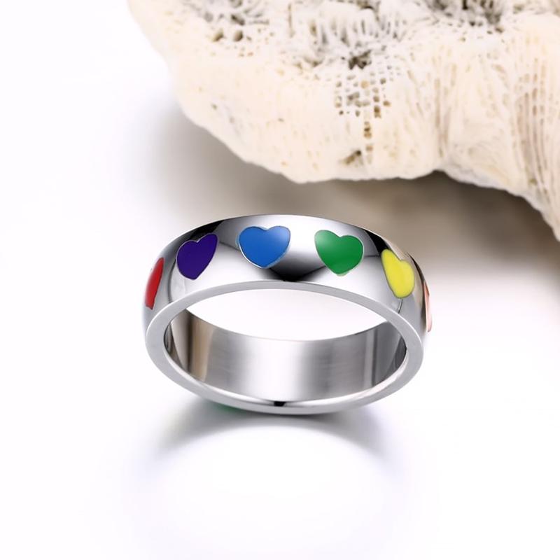 Rainbow Hearts Stainless Steel Ring - Floral Fawna