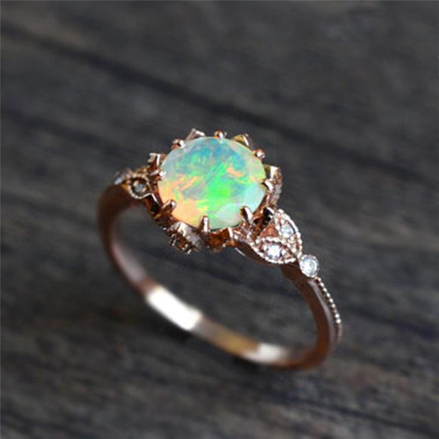 Rainbow Opal Rose Gold Ring - Floral Fawna