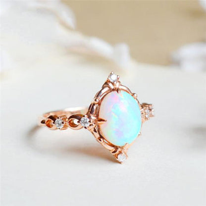 Rainbow Opal Rose Gold Ring - Floral Fawna