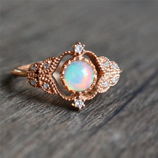 Rainbow Opal Rose Gold Ring - Floral Fawna