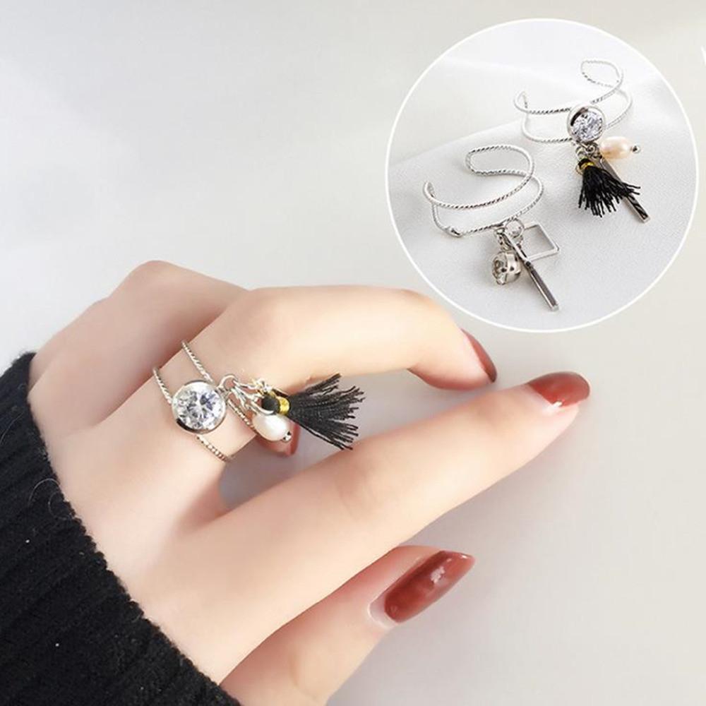 Rhinestone Crystal Tassel Open Ring - Floral Fawna