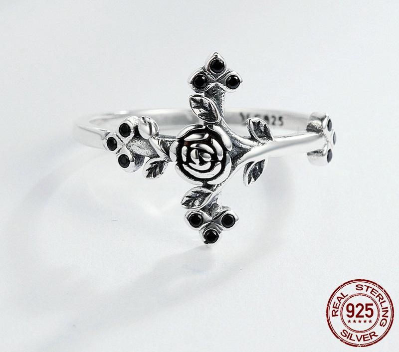 Rose Cross Sterling Silver Ring - Floral Fawna