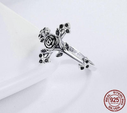 Rose Cross Sterling Silver Ring - Floral Fawna