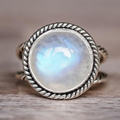 Round Natural Moonstone Ring - Floral Fawna