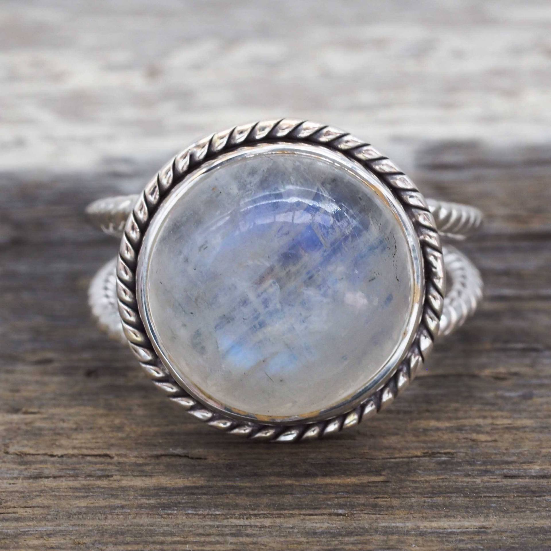 Round Natural Moonstone Ring - Floral Fawna