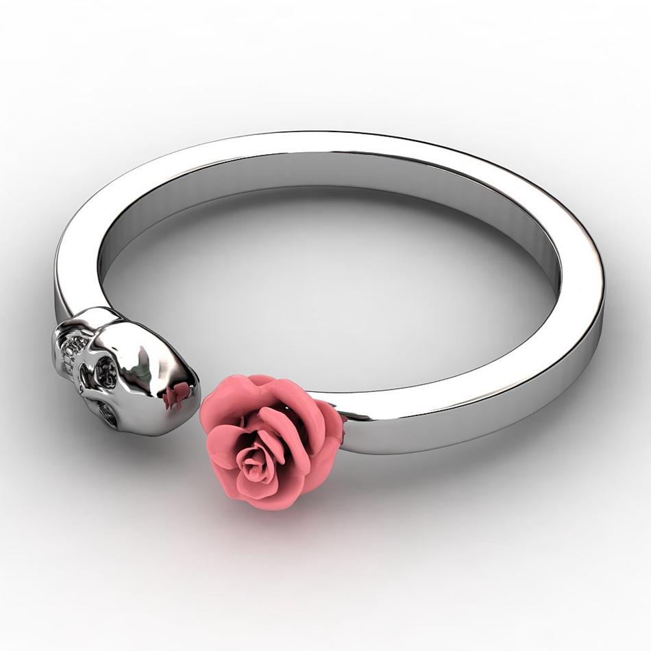 Skull Rose Stainless Steel Ring - Floral Fawna