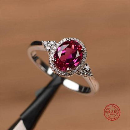 Sparkling Red Crystal Silver Ring - Floral Fawna