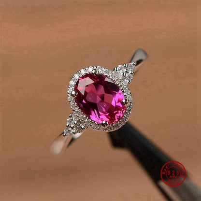 Sparkling Red Crystal Silver Ring - Floral Fawna