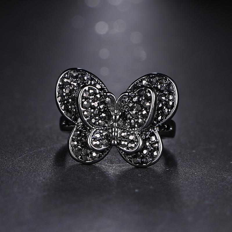 The Black Butterfly Crystal Ring - Floral Fawna