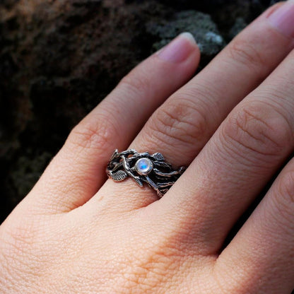 The Forest Goddess Moonstone Ring - Floral Fawna