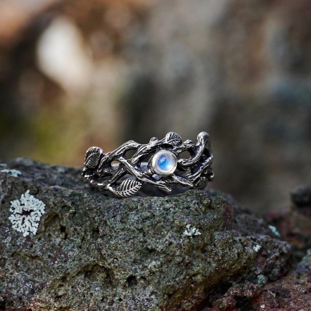 The Forest Goddess Moonstone Ring - Floral Fawna