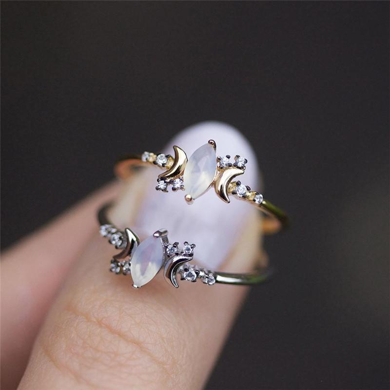 Triple Moon Goddess Moonstone Ring - Floral Fawna