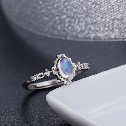 Victorian Natural Moonstone Silver Ring - Floral Fawna