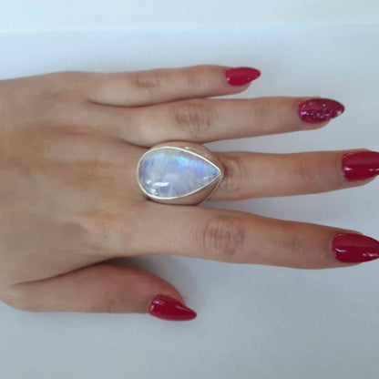 Water Drop Moonstone Ring - Floral Fawna