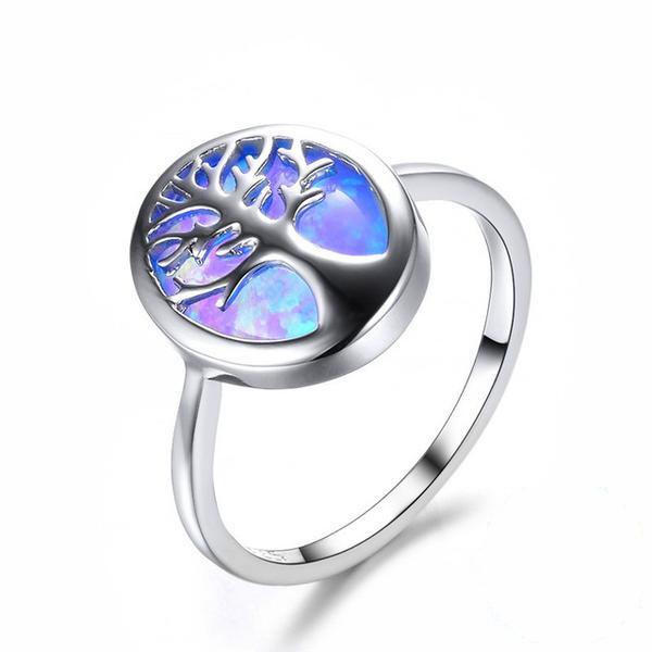 Silver Tree of Life Opal Ring - Floral Fawna