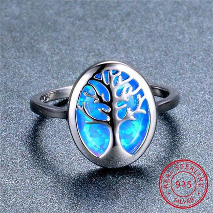 Silver Tree of Life Opal Ring - Floral Fawna