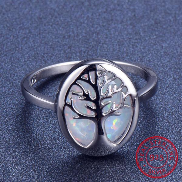 Silver Tree of Life Opal Ring - Floral Fawna