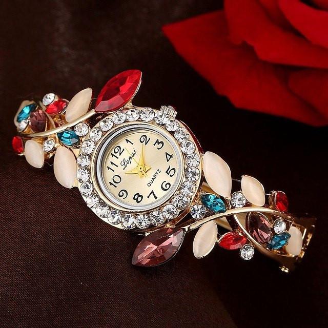 Crystal Leaves Bracelet Watch - Floral Fawna