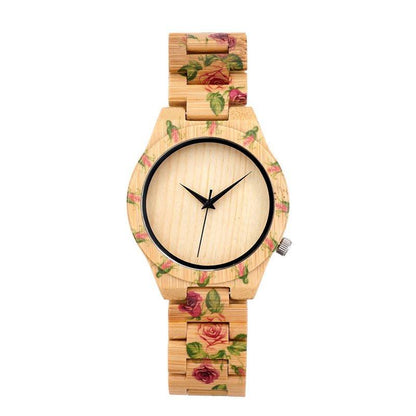 Rose Bamboo Wooden Wrist Watch - Floral Fawna