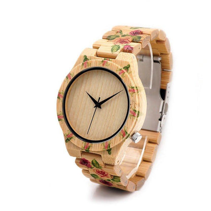 Rose Bamboo Wooden Wrist Watch - Floral Fawna