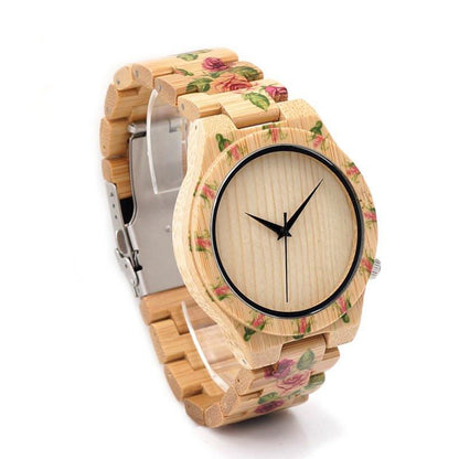 Rose Bamboo Wooden Wrist Watch - Floral Fawna