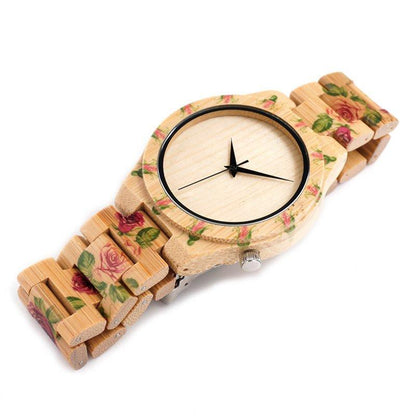 Rose Bamboo Wooden Wrist Watch - Floral Fawna