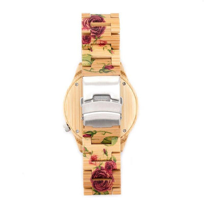 Rose Bamboo Wooden Wrist Watch - Floral Fawna