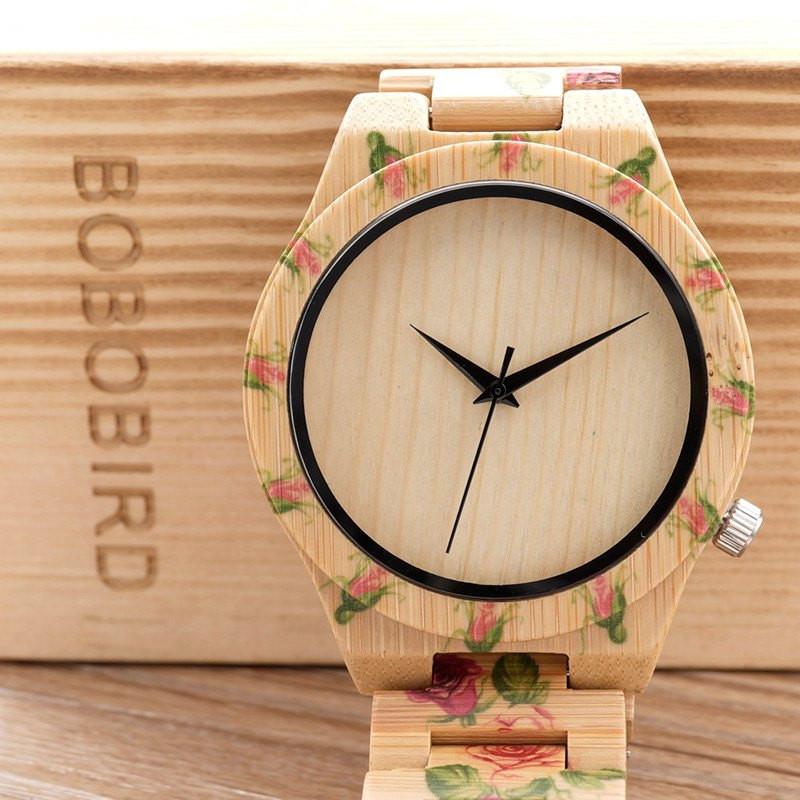 Rose Bamboo Wooden Wrist Watch - Floral Fawna