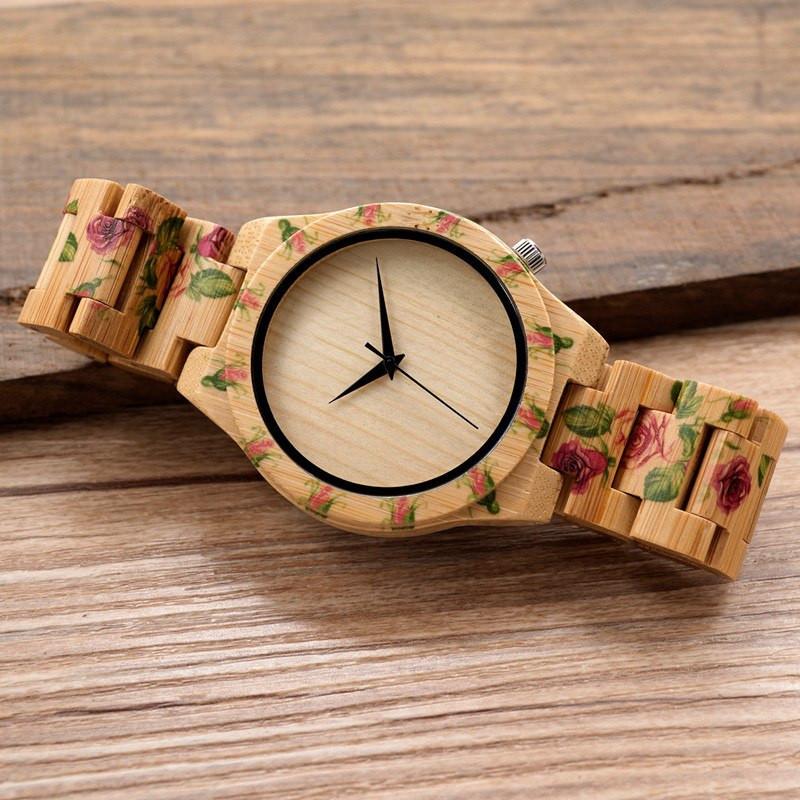 Rose Bamboo Wooden Wrist Watch - Floral Fawna